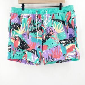 PARTY PANTS Swim Trunks XL Party Animal Tropical Mens Board Shorts Parrot Beach